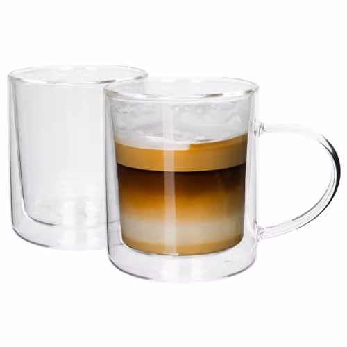 Rink Drink Double Walled Glass Mugs, Pack of 2, 360ml, Transparent
