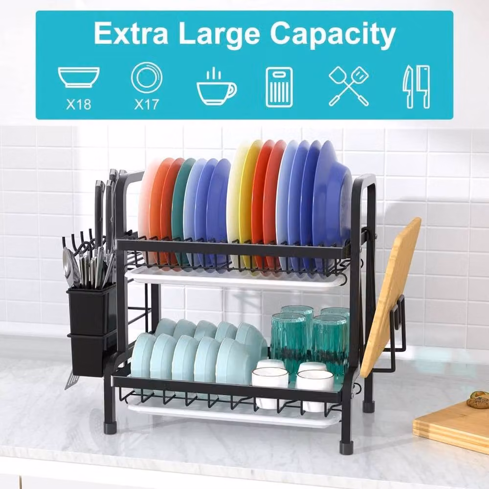 Hinsinc 2 Tier Black Metal Dish Drying Rack and Storage Drainer – 2