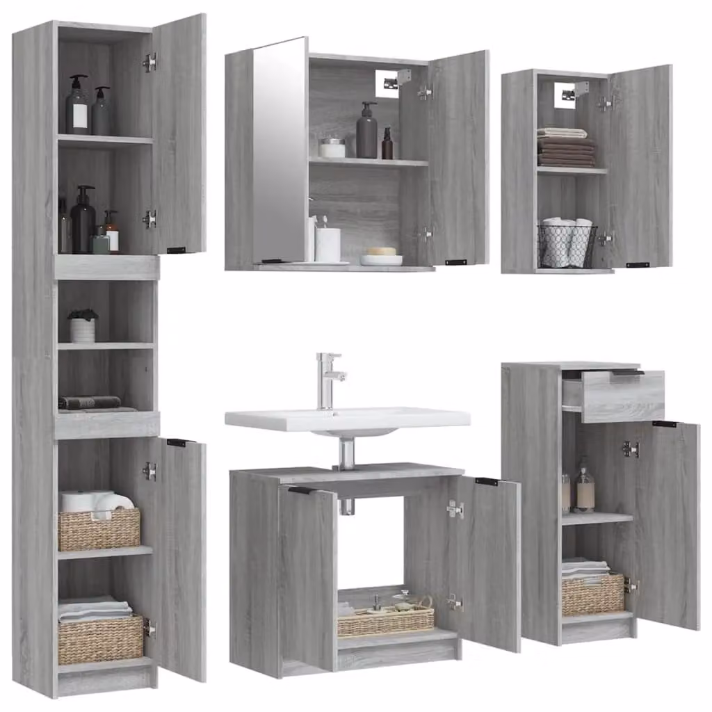Berkfield Home 5 Piece Modern Grey Bathroom Cabinet Set in Sonoma Engineered Wood – 2