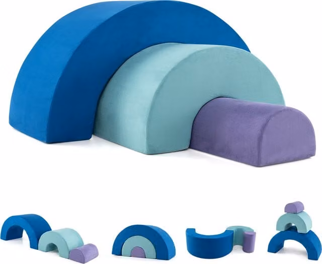 Costway Rainbow Arc Climber Playset Foam Climbing Blocks in Blue and Multicolour