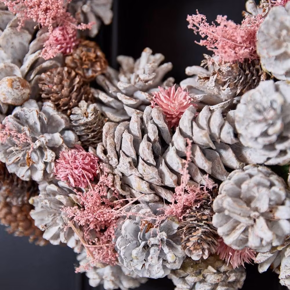 Dibor Pink and Silver Pinecone Christmas Wreath with Star Hanger, Diameter: 39 cm – 3