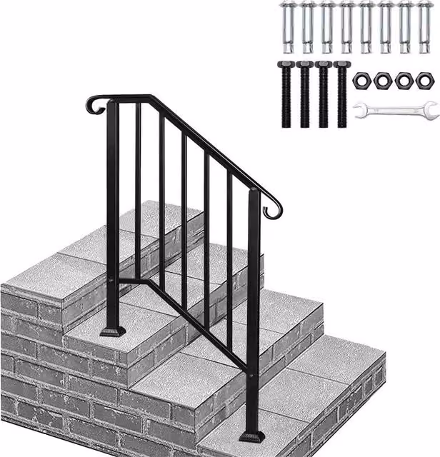 Nordara Black Iron Outdoor Deck Stair Handrail for 2-3 Steps – 1