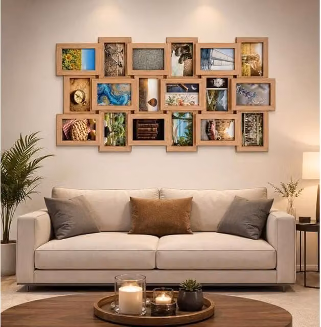 DEENZ Multi Photo Frame in Brown Wood, Rectangular, W: 88 cm, H: 45 cm