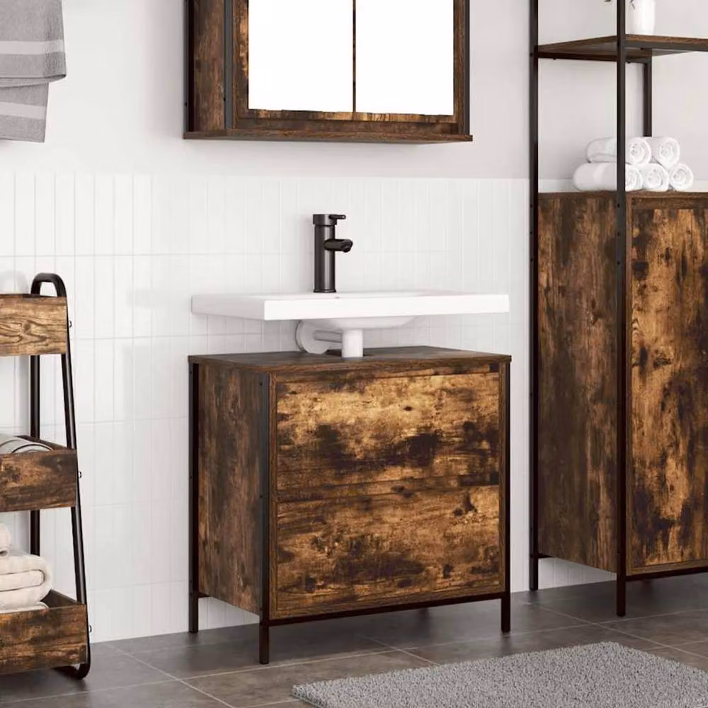 Berkfield Home Bathroom Basin Cabinet with Drawers, Smoked Oak, Brown, W: 60 cm, D: 34.5 cm, H: 60 cm – 2
