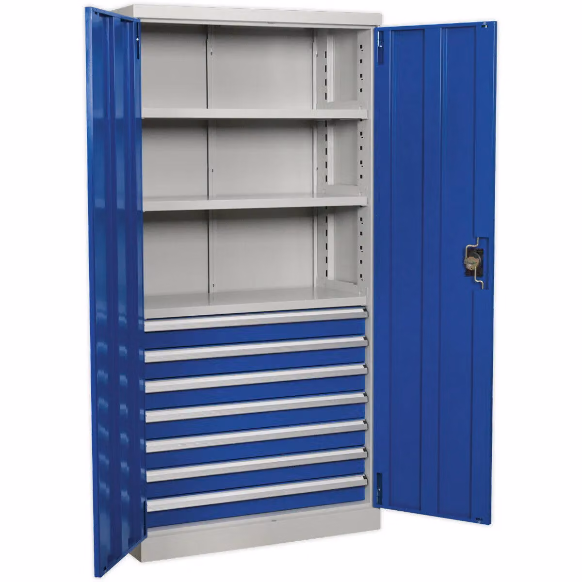 Loops Blue Industrial Steel Double Door Cabinet with 7 Drawers and 3 Shelves, W/D/H: 180 x 45 x 90 cm – 3