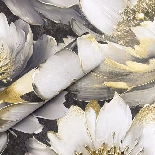 Muriva Aminah Floral Botanical Wallpaper in Anthracite and Gold – 3