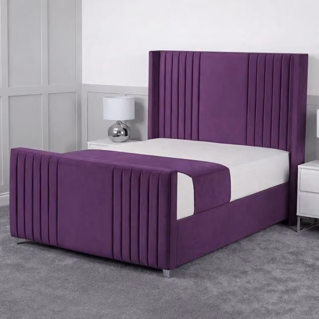Living Comfort Bedz Emilia Upholstered Velvet Gas Lift Storage Bed in Purple, W/D/H: 140 x 200 cm – 1