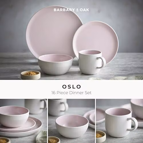 Barbary & Oak Oslo 16 Piece Stoneware Dinner Set in White and Powder Pink – 2