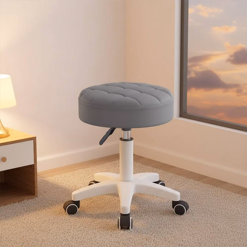 FORGEVIO Grey Salon Chair with Height-Adjustable Lift, 360 Degree Swivel and Synthetic Leather Upholstery – 3