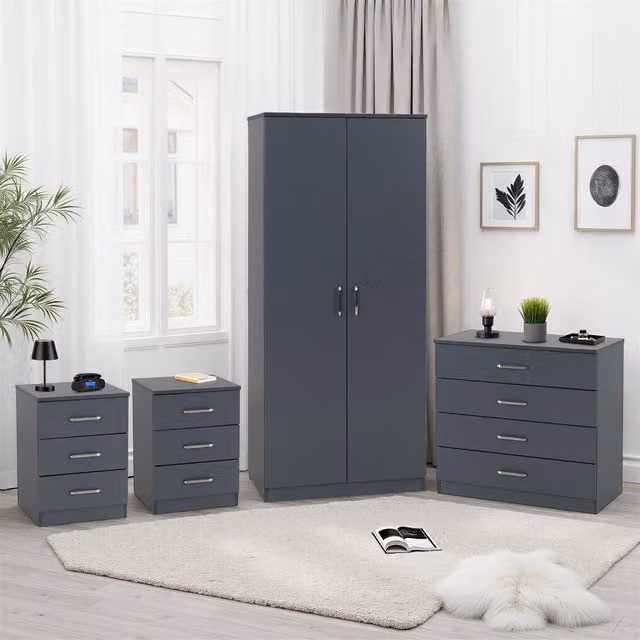 Seconique Dakota 2 Door Wardrobe Bedroom Set in Matt Grey