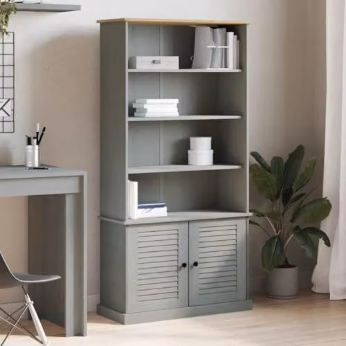 vidaXL VIGO Bookcase in Grey Rustic Solid Wood Pine and Metal, W/D/H: 85 x 35 x 170 cm – 2