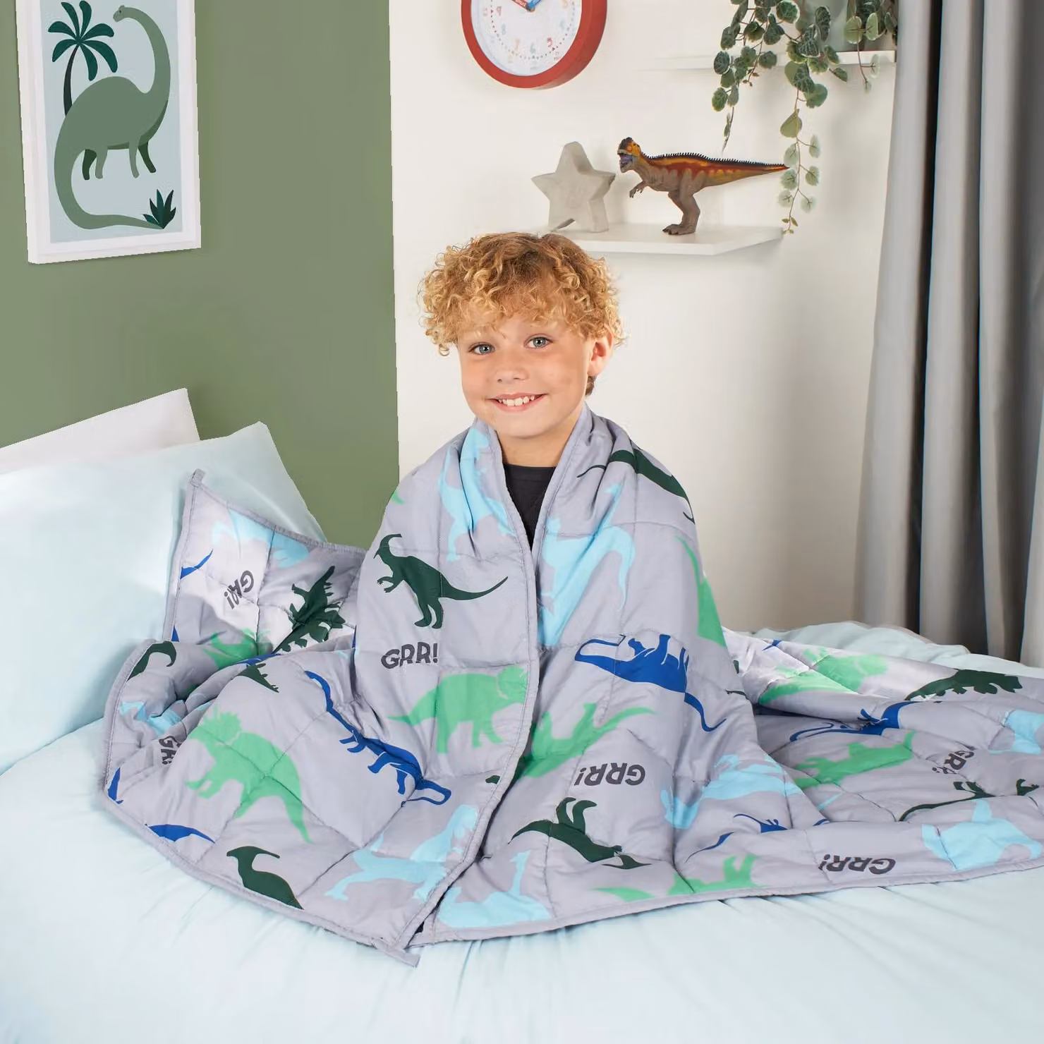 OHS Kids Dino Weighted Blanket in Grey, Soft Teddy Fleece Sensory Sleep Therapy Throw – 2
