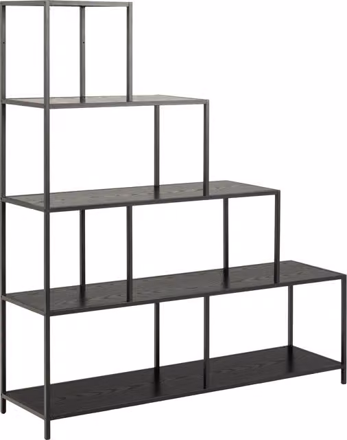 Furniture To Go Seaford Modern Black Bookcase with 4 Ash Wood Shelves