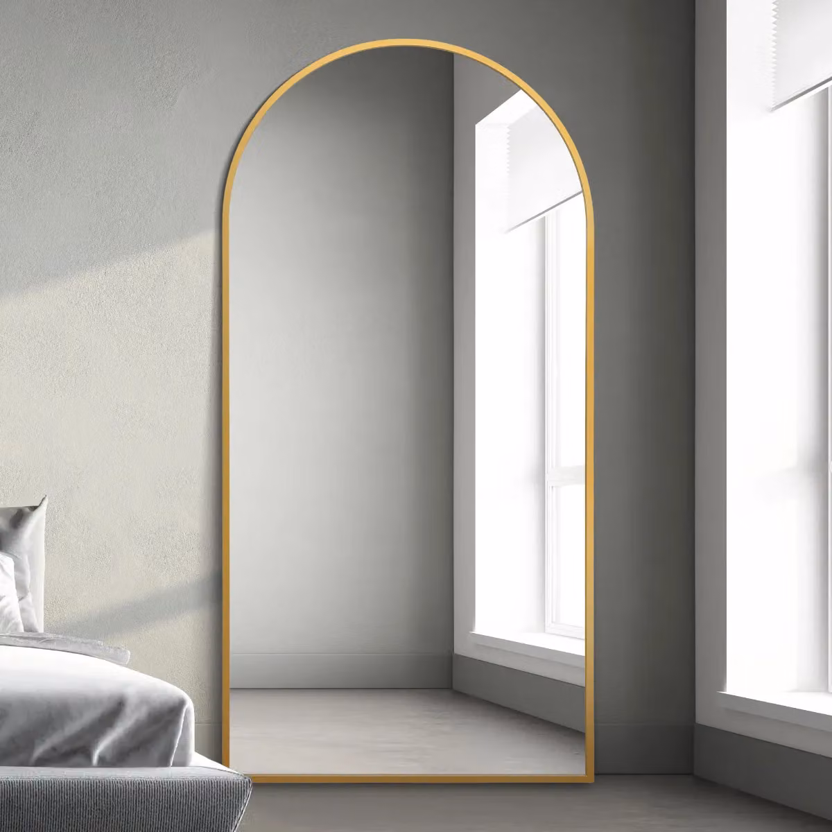 MirrorOutlet Gold Framed Arched Modern Leaner or Wall Mirror, H 190 cm x W 120 cm – 4