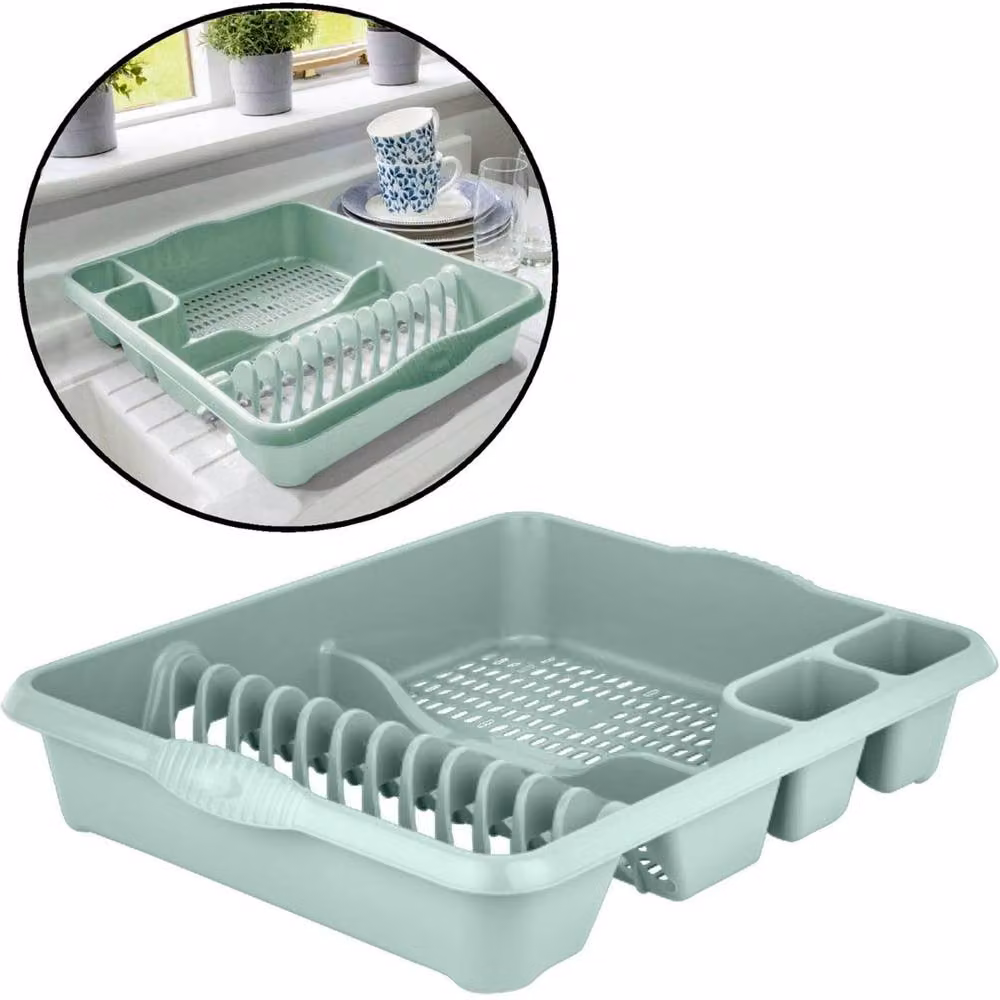 FLAVORA Sage Green Plastic Dish Drainer with Cutlery Holder – 2