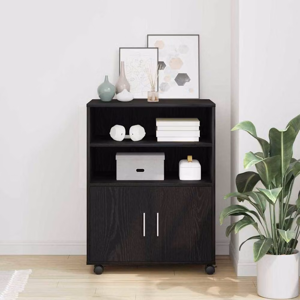Berkfield Home Rolling Cabinet in Black Oak with Roll Shutter Doors, W: 60 cm, D: 48 cm, H: 81 cm – 2
