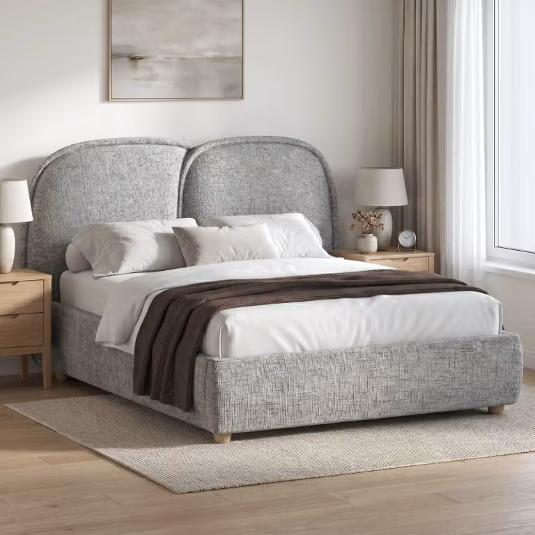 Embracea Upholstered Bed Frame with Tall Headboard, King Size (5ft), Grey