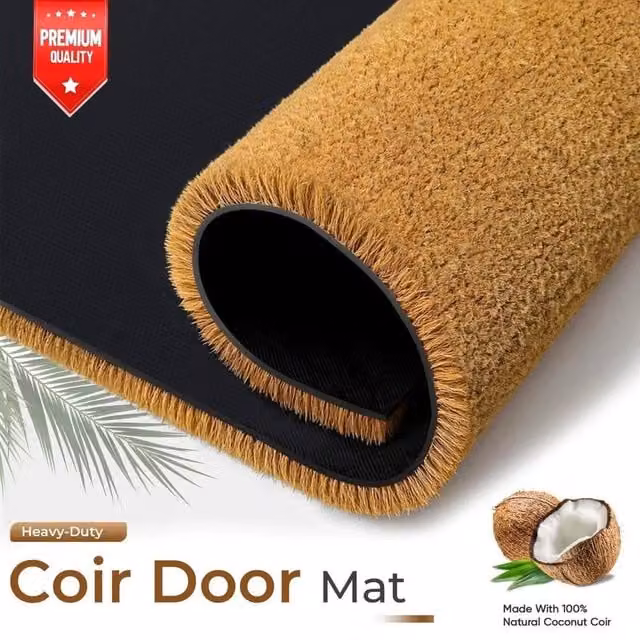 PAWNORA Heavy Duty Coir Entrance Rug with Non Slip Rubber Backing, Brown, W: 100 cm, D: 110 cm