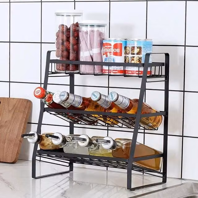 KORVIXA Metal Spice Rack and Kitchen Cupboard Organiser in Matt Black, W: 100 cm