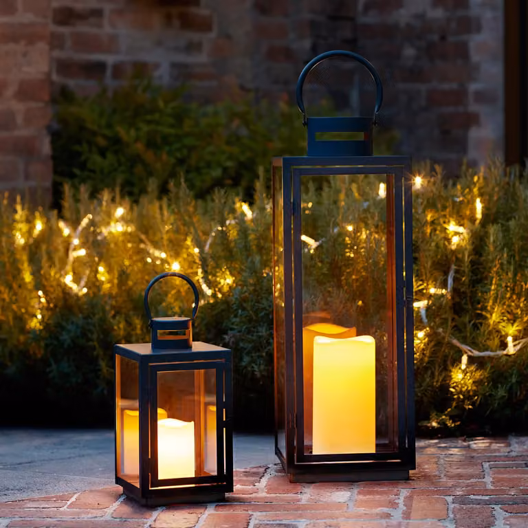 Lights4fun Malvern Outdoor Lantern Bundle in Black Metal