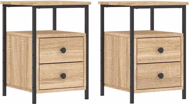 Berkfield Home Set of 2 Sonoma Oak Bedside Cabinets in Light Brown, W/D/H: 34 x 35.5 x 50 cm
