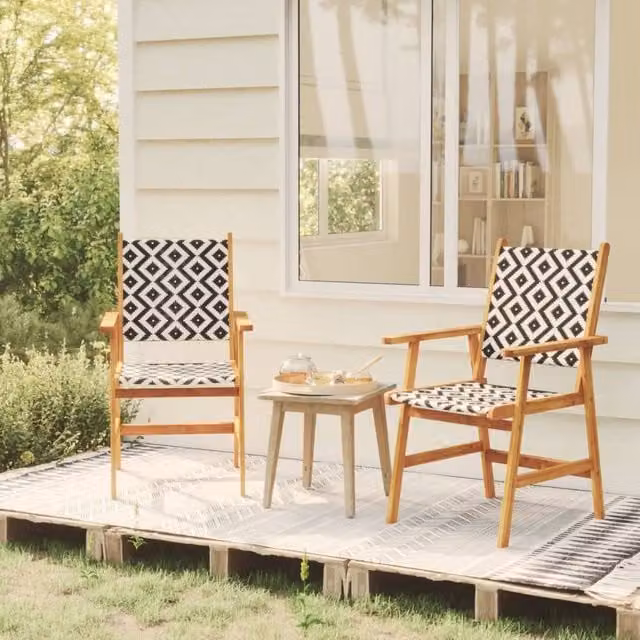 Berkfield Home Set of 2 Brown Acacia Wood Garden Chairs with Rattan Detail – 1