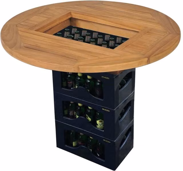 Berkfield Home Beer Crate Tabletop Teak Wood Drop Leaf Table in Brown, Diameter: 70 cm