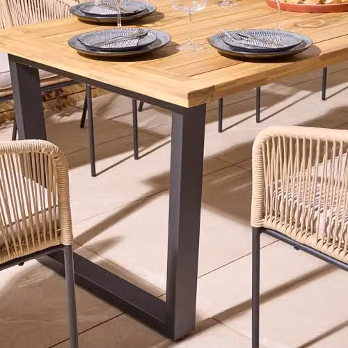 Rowlinson Oslo 8 Seat Acacia Wood Dining Set in Brown and Grey, W: 210 cm, D: 90 cm, H: 75 cm – 4
