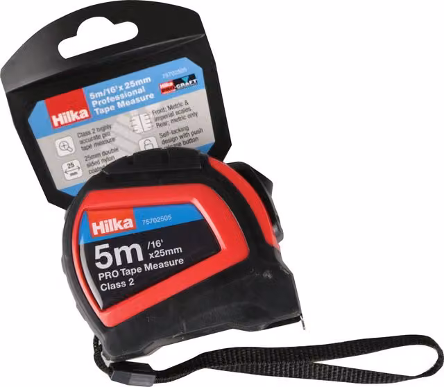 Hilka Professional Tape Measure, 5m, Black and Red