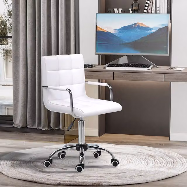 Vinsetto White PU Leather Ergonomic Swivel Task Chair with Armrests for Home Office