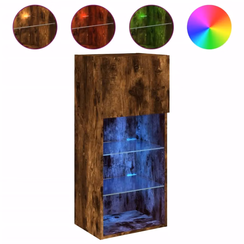 Berkfield Home Modern TV Cabinet with LED Lights in Smoked Oak Brown, W/D/H: 40.5 x 30 x 90 cm – 2