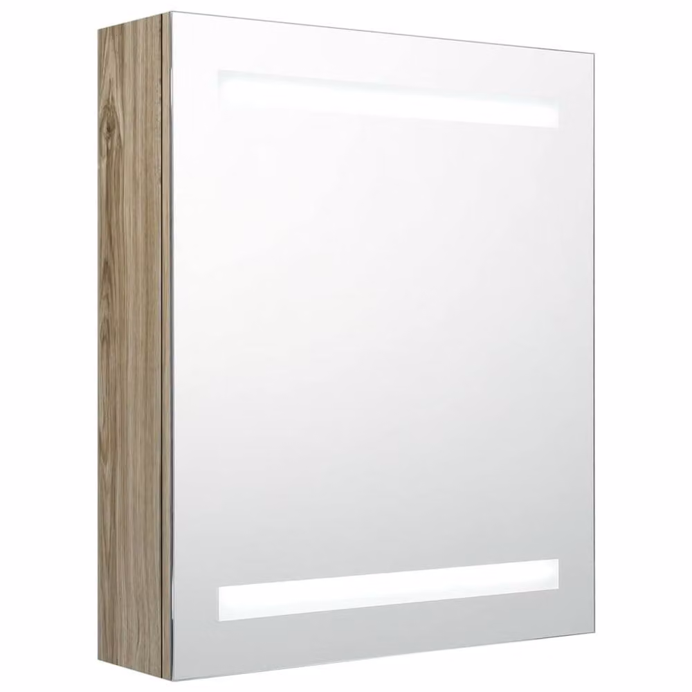 Berkfield Home LED Bathroom Mirror Cabinet in Brown Oak, W: 50 cm, D: 14 cm, H: 60 cm – 2