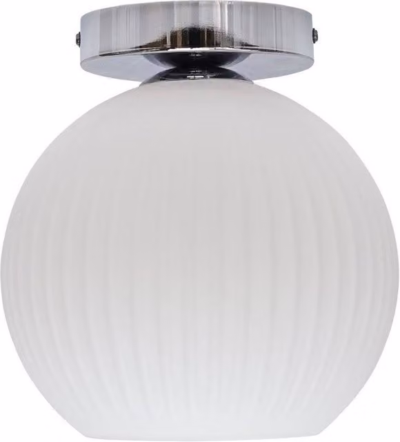 First Choice Lighting Betchley Chrome Ceiling Light Fitting with White Ribbed Glass Sphere – 1