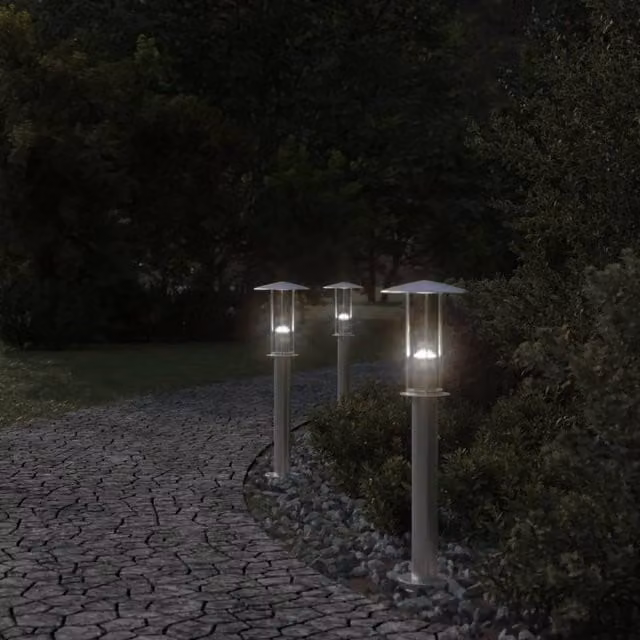 Berkfield Home Silver Stainless Steel Outdoor Floor Lamp, Height: 60 cm – 1