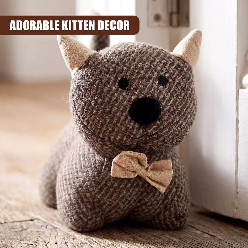FLAVORA Grey Fabric Decorative Cat Weighted Door Stop – 6