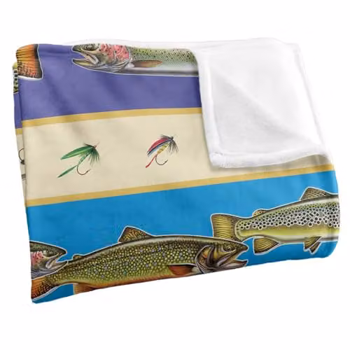 JQ Licensing Trout Fishing Lures Pattern Super Soft Fleece Throw Blanket, Multicolour, W/D/H: 91 x 147 cm – 2