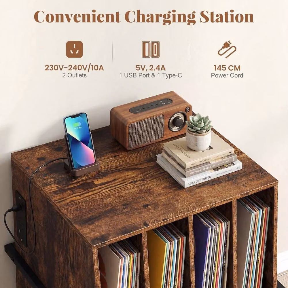 KORVIXA Industrial Metal Turntable Stand and Vinyl Record Storage Shelf in Brown – 4