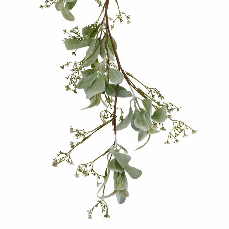 Love Lace Green Winter Garland with Lambs Ear and Wax Artificial Flowers