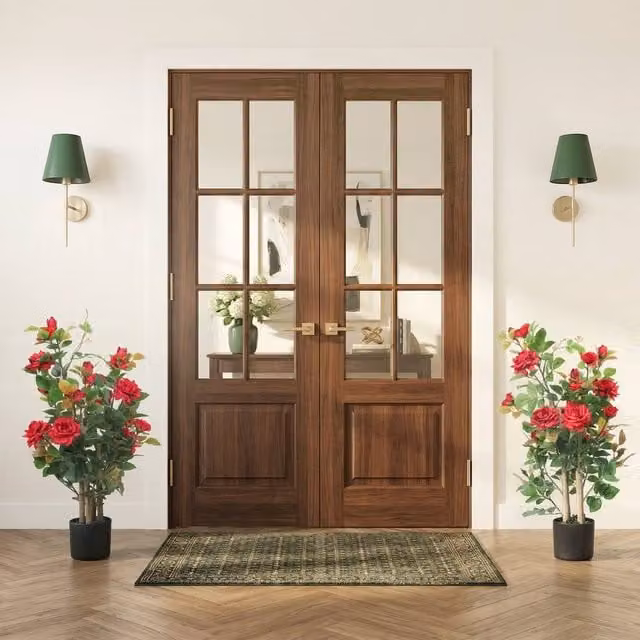 HOMCOM Set of 2 Red Artificial Rose Trees with 344 Silk Leaves and 17 Flowers