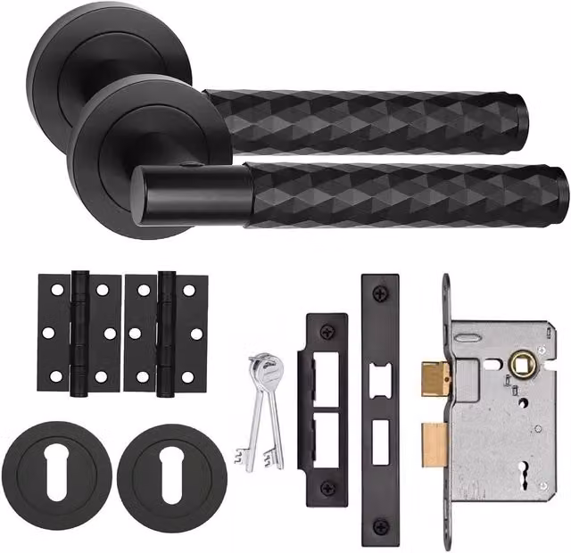 Golden Grace Matt Black Knurled T-Bar Door Handle Set