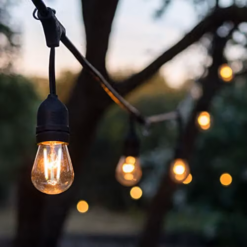 4lite Black Festoon Outdoor String Lighting with 20m Length, 20 Globe Bulb Holders and Warm White Bulbs Included, IP44 Rated – 4