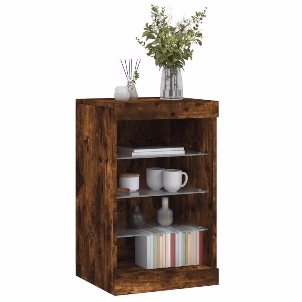 Berkfield Home Smoked Oak Sideboard with Integrated LED Lights in Brown, W/D/H: 41 x 37 x 67 cm – 5