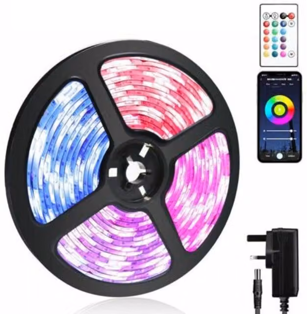 Livingandhome RGB LED Strip Lights with Remote Control and Timer, Multicolour, Black