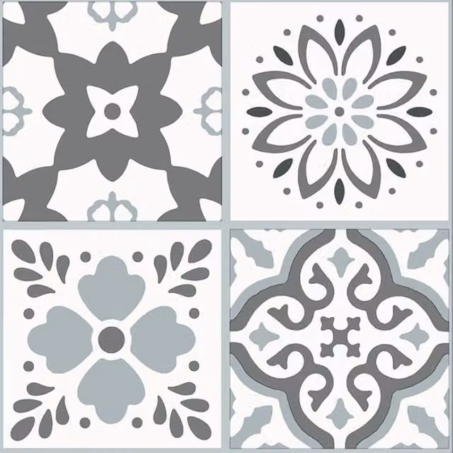 Guardian Click Vinyl Flooring Tiles Corfu Mosaic Grey Geometric Tile Look, Pack of 8, W: 30.5 cm, D: 61 cm