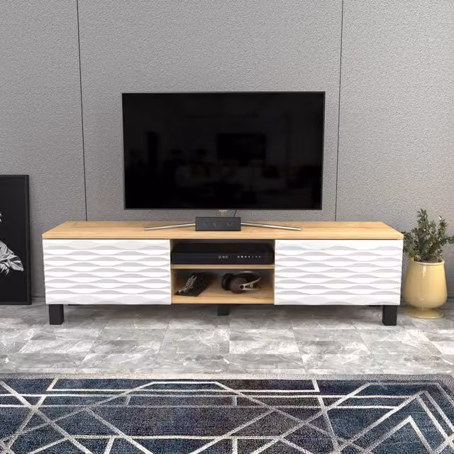 Decorotika Lukas TV Stand for TVs up to 64 inch in Light Oak and White – 1