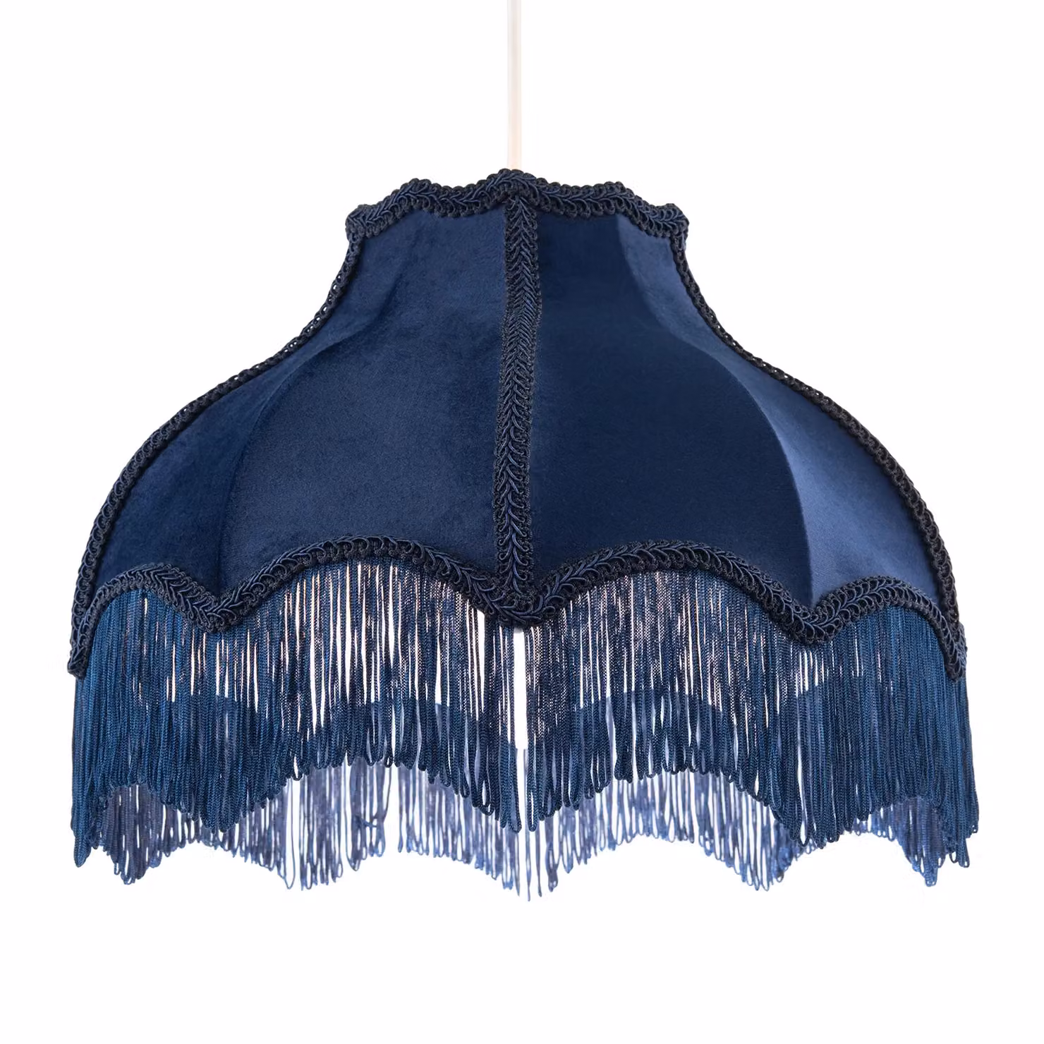 Happy Homewares Classic Victorian Velvet Lamp Shade with Long Tassels and Embroidered Trims in Midnight Blue, Diameter: 36 cm – 2