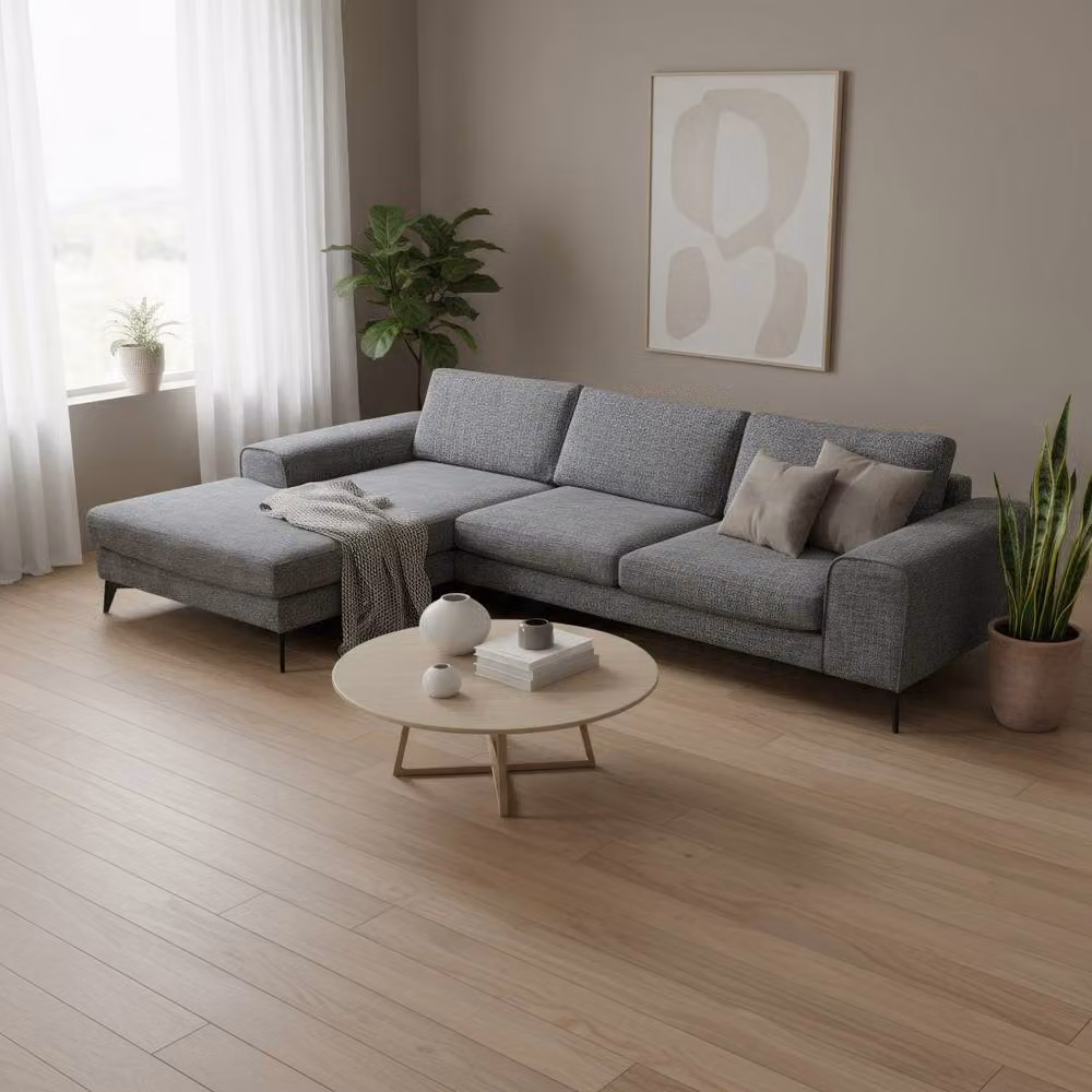 Abakus Direct Venice Chenille L-Shaped Corner Sofa in Grey, Left Facing – 2