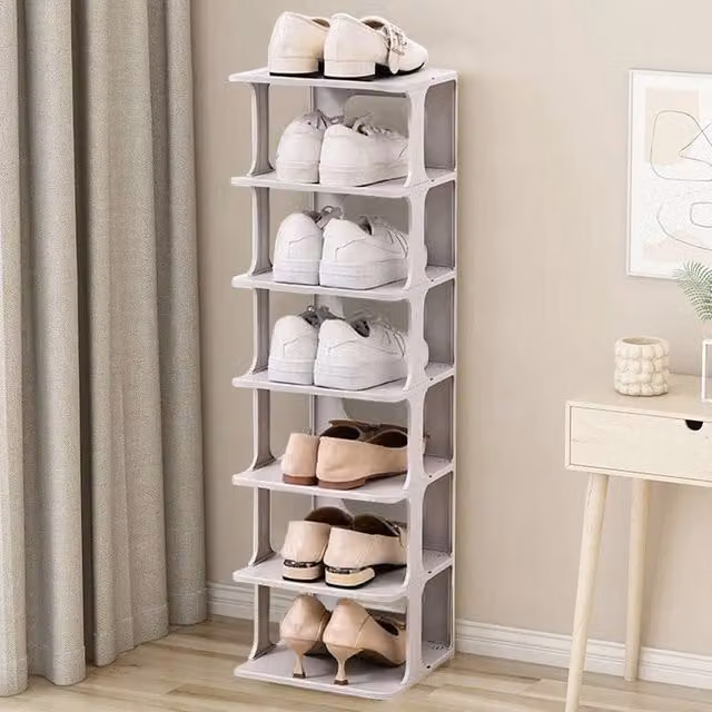 FORGEVIO 7 Tier Tall Freestanding Shoe Rack Storage Shelf Unit in Grey