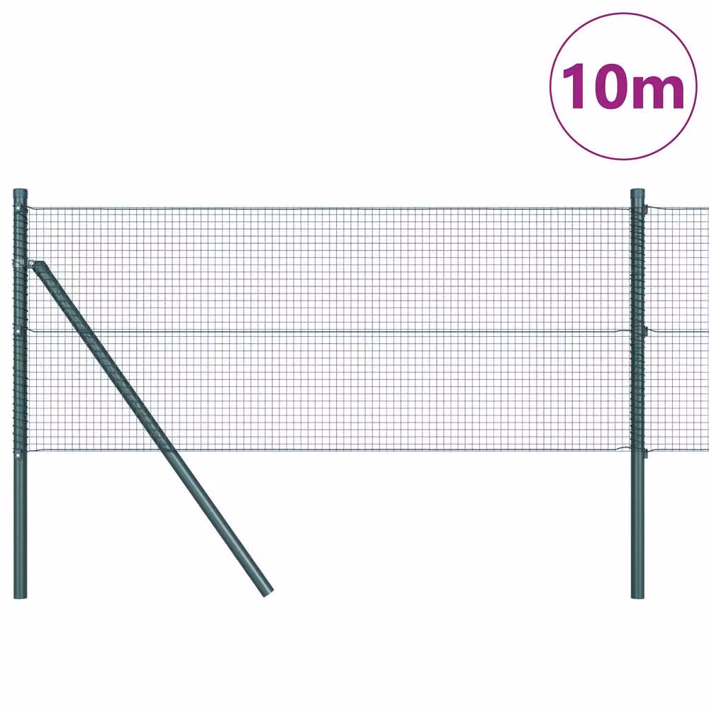 Berkfield Home Set of 2 Green Powder-Coated Steel Round In-Ground Mesh Fence Posts – 3