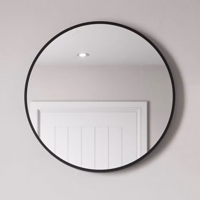 Bathwell Round Modern Wall Mirror in Black